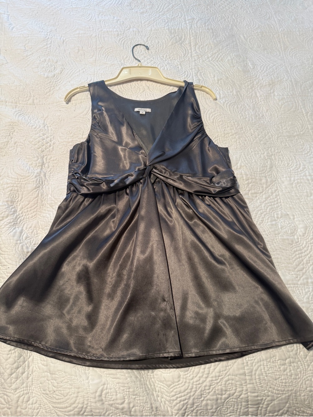 Splurge Charcoal Satin Twist-Front Sleeveless Top
